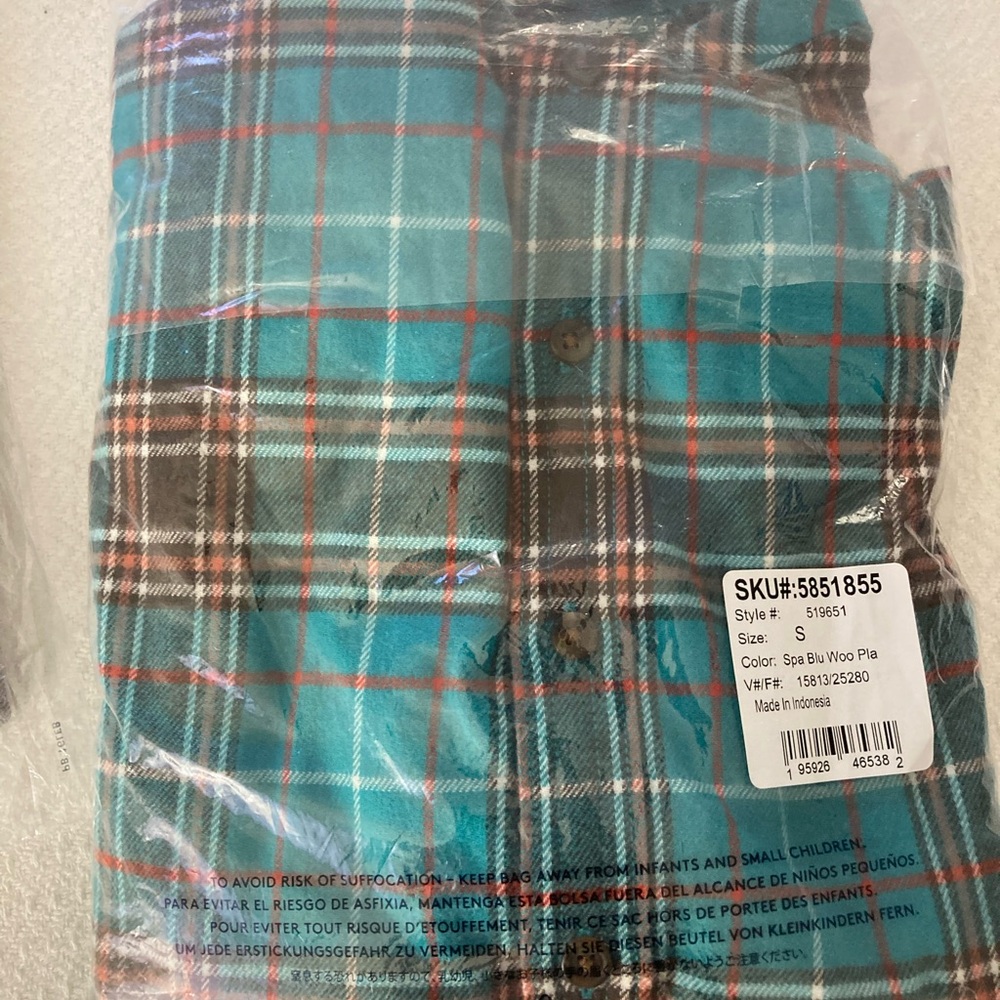 Lands' End Turquoise and Brown flannel Checkered Shirt - Picture 2 of 3